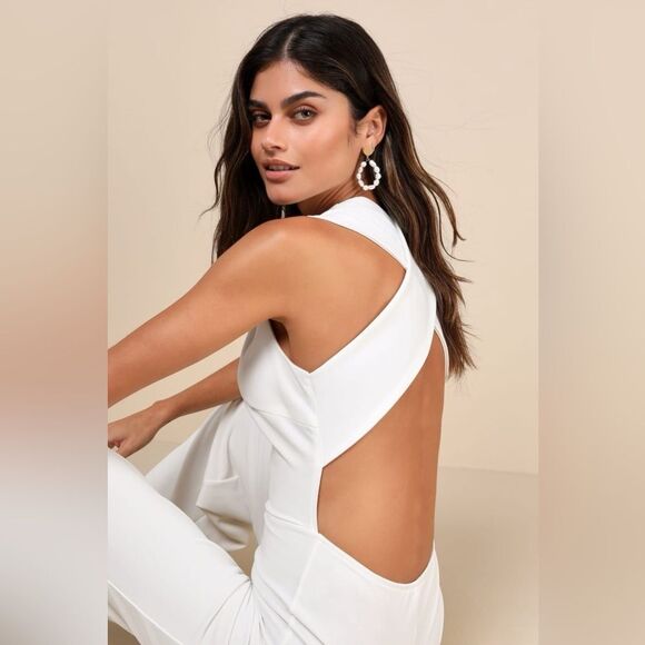 Lulus Thinking Out Loud White Backless Jumpsuit Size XL NEW NWT - Picture 2 of 15